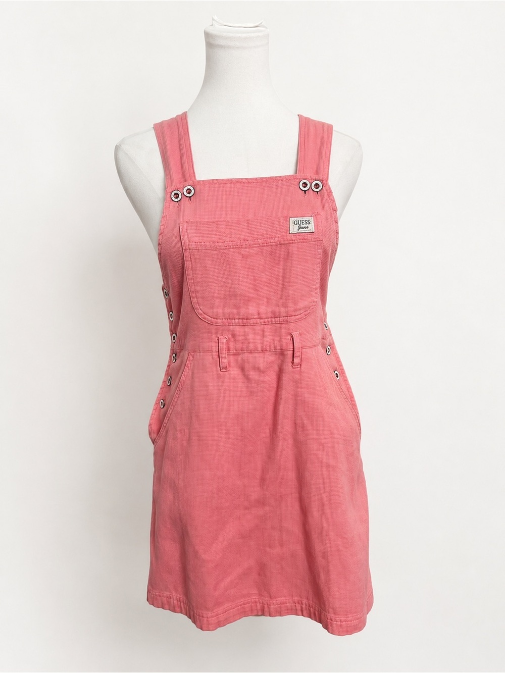 Guess Jeans Pink Overall Mini Dress | Vintage Y2K Cotton Pinafore S